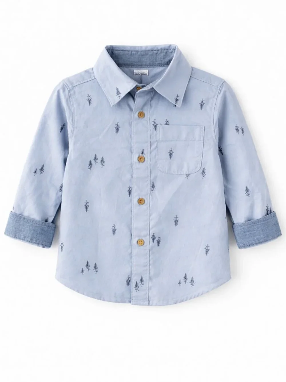 NWT OshKosh B’Gosh Toddler Boy Button Down Shirt 3T Blue Tree Print Long Sleeve - Picture 2 of 2